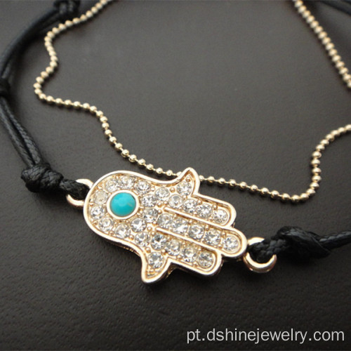 Mão de Hamsa pulseira encanta pulseira de couro de cadeia de mau-olhado